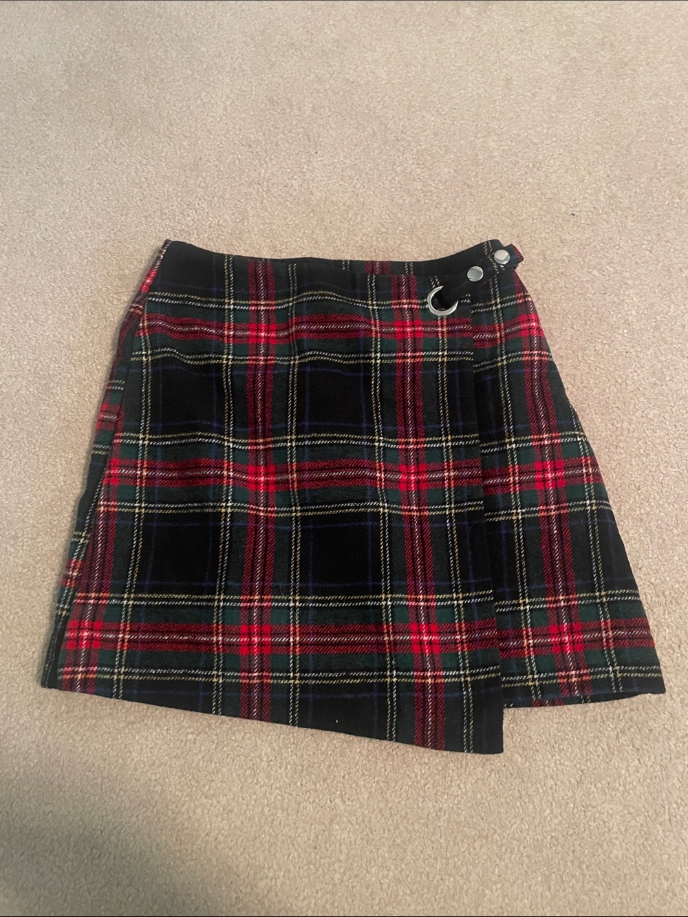 miami Red and Black Plaid Mini Skirt with Side Buckle